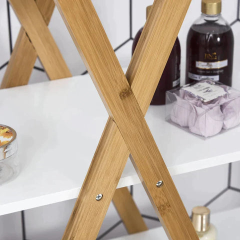 Rootz Bathroom Shelf - Staircase Shelf - Ladder Shelf - Natural/White - 80 x 33 x 109 cm