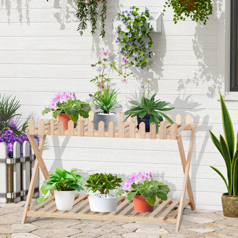 Rootz Plant Stands - Flower Stand Set - Wooden Plant Stand - Flower Stool - Flower Pot Holder - Plant Stool - Fir Wood - Natural - 108 cm x 37 cm x 65 cm