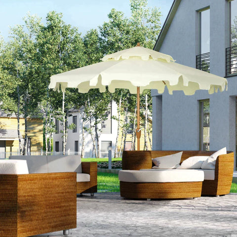 Rootz Sonnenschirm – Terrassenschirm – Mit Fransen – Neigbar – Mit Handkurbel – Stahl + Polyester – Creme – Ø267 x 247 cm