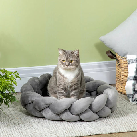 Rootz Pet Bed with Cushion - Cat Bed - Dog Basket - Washable - Gray - 55cm x 55cm x 14cm