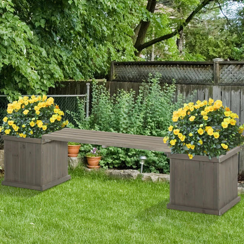 Rootz Garden Bench - Wooden Bench - With Flower Box - Park Bench - Light Gray - 176 x 38 x 40 cm