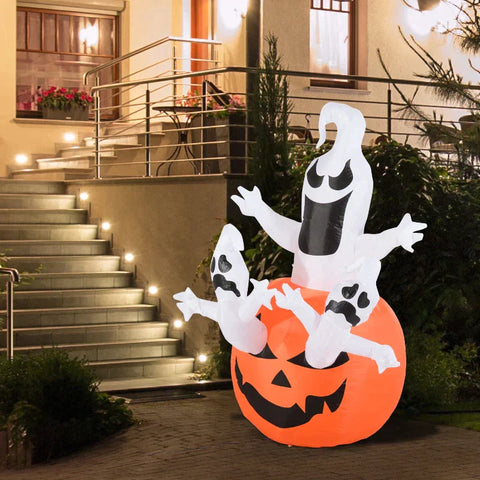Rootz Inflatable Pumpkin Ghost - Halloween Ghost - Halloween Decoration - With LED Lighting - 120x120x180cm