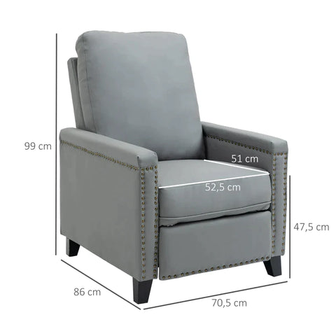 Rootz Recliner Chair - Reclining Function - Armchair - Tv Armchair - Grey -  70.5 cm x 86 cm x 99 cm