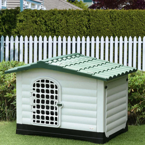 Rootz hondenkennel - hondenhok - hondenaccessoires - dierbenodigdheden met dak - luikpoort - schuilplaats voor middelgrote honden - luchtcirculatie - groen/zwart/wit - 111 x 84 x 80 cm