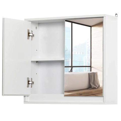 Rootz Bathroom Cabinet - Mirror Cabinet With 2 Mirrors - With Storage Shelf - Wall Mounted - White - 48 cm x 14.5 cm x 45 cm