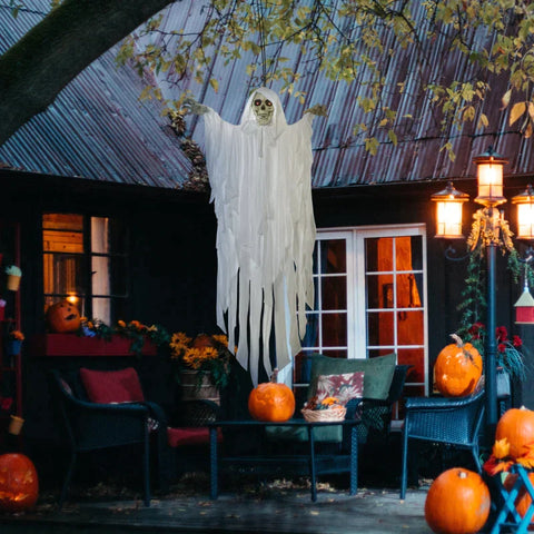 Rootz Halloween Decoration - Ghost with Special Effects and Sound Function - White - 100cm x 18cm x 153cm