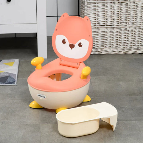 Rootz Potty For Children - 0.5 To 3 Years - Non-slip - Inner Pot - Side Handles - Splash Guard - Fox Design - Plastic - Pink + White + Yellow - 34.5 x 35 x 23 cm