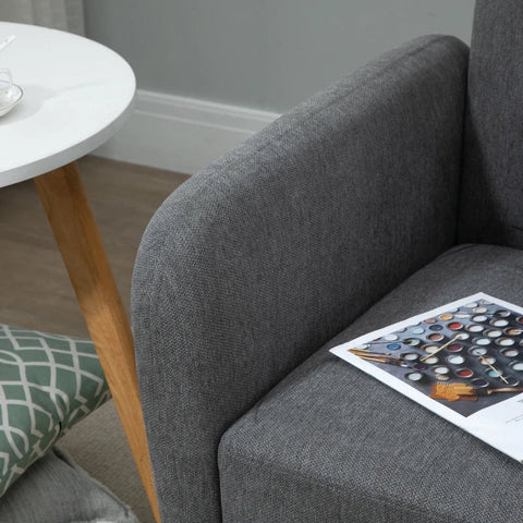 Rootz Double Sofa - Upholstery With Cushions - Compact Design - Two-seater - Adjustable Height Of The Footrests - Velvety Polyester - Rubber Wood - Foam - Grey + Natural - 130 x 70 x 80 cm