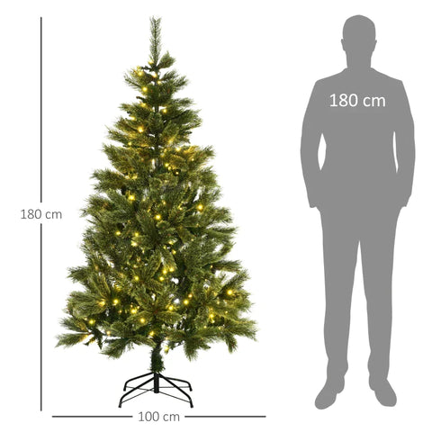 Rootz Christmas Tree - Artificial Fir Christmas Tree - With Fairy Lights - Base - Flame-retardant - Plastic - Green - 100 x 100 x 180cm