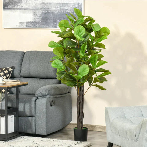 Rootz Artificial Plant - Artificial Potted Plant - Artificial Fiddle Leaf - Home - Office - Outdoors - Green + Brown - 17cm x 17cm x 155cm