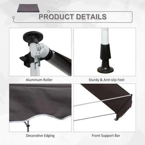 Rootz Awning - Articulated Arm Awning - Clamp Awning - Sun Protection - Folding Arm Hand Crank - Balcony - Grey- 300 x 150 cm