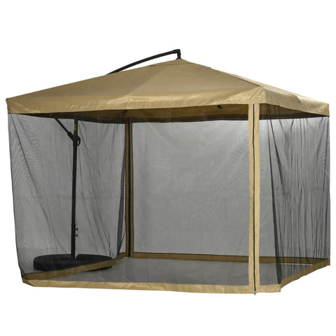 Rootz Verkeerslichtparaplu - vrijdragende parasol met klamboe - inclusief handslinger - ontluchter - wit + zwart - 296cm x 296cm x 272cm