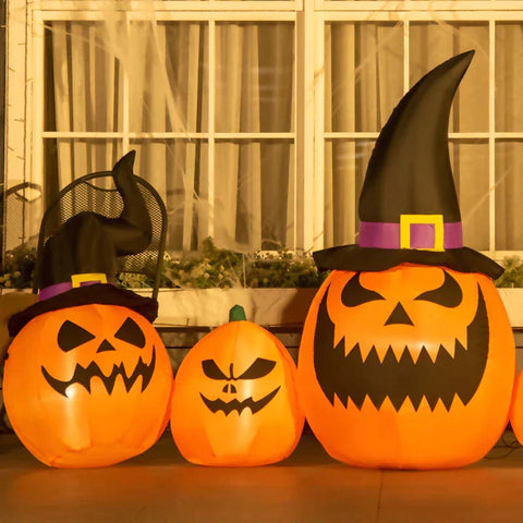 Rootz Halloween Decoration - Garden Decoration - Pumpkin Family With Fan - Weatherproof  - Orange - 2.45 x 0.60 x 1.25 m