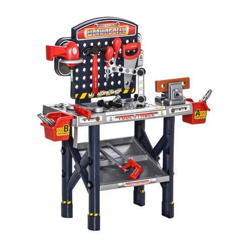 Rootz Workbench - Workbench Set - Children's Workbench Toy With 55 Accessories - Blue/Grey - 69L x 26.5W x 75H cm