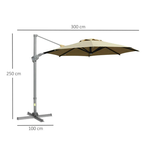 Rootz Cantilever Umbrella - Parasol Cantilever - Parasol - Umbrella - Sun Protection - 360° Rotation - Khaki - 298L x 298W x 269H cm