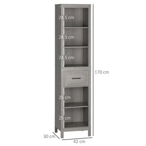 Rootz Bathroom Cabinet - 5 Shelves 1 Drawer - MDF Wood - White - 42cm x 30cm x 170cm