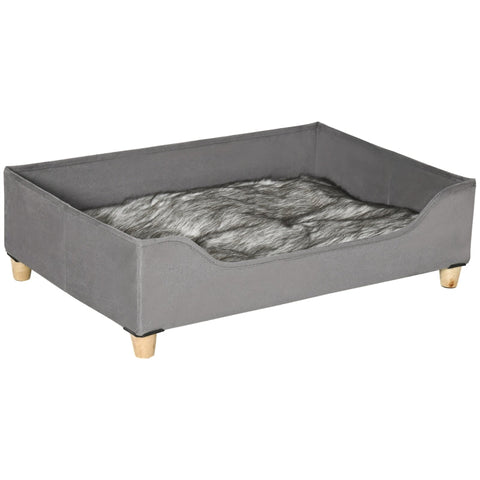 Rootz Pet Bed - Dog Sofa - Raised Pet Sofa - With Cushion - Cat Sofa - Dog Bed - Dog Sleeping Place - Pine Wood - Grey - 81 x 56 x 23.5 cm