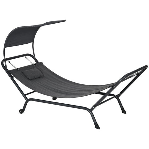 Rootz Sun Lounger - Hammock with Canopy and Pillow - Weather Resistant - Dark Grey - 240 cm x 92 cm x 148 cm