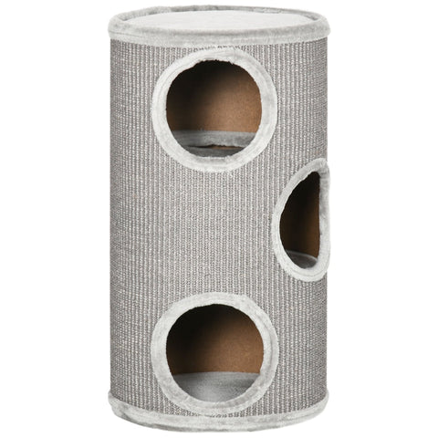 Rootz Scratch Barrel - Scratching Barrel - 3 Tier Scratcher Barrel - Includes Sisal Rope - Scratcher Pad - Cat Scratcher - Light Gray - 38cm x 38cm x 70cm