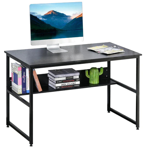 Rootz Desk - Computer Table - Office Table - Study Writing Table - Storage Shelf - Black - 120 cm x 60 cm x 75 cm