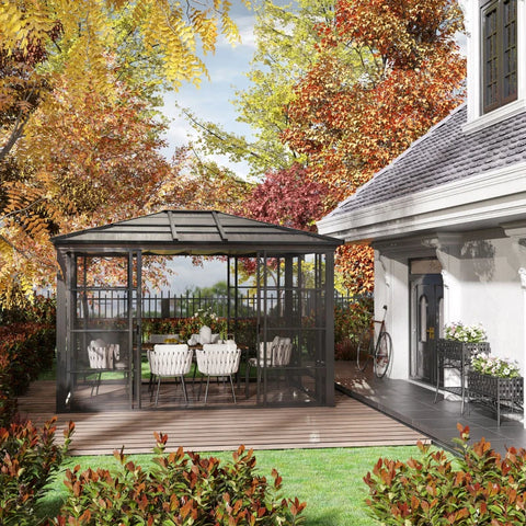 Rootz Garden Gazebo - with Mosquito Net - Party Tent - Weatherproof - Sliding Roof - Black + Khaki - 365cm x 300cm x 262cm