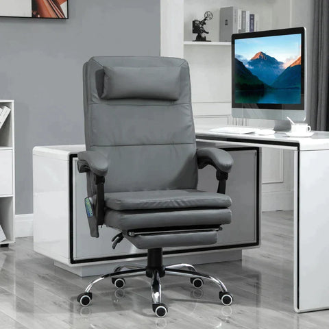 Rootz Massagesessel – Chefsessel mit Massagefunktion – 7 Vibrationsmassagepunkte – höhenverstellbar – Bürostuhl – Galvanikschaum – Grau – 67 x 70 x 112–120 cm