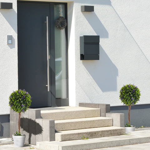 Rootz Set Of 2 Artificial Plants - Including Planter And Artificial Moss - Artificial Lavender Stems - White + Green + Purple - 24cm x 24cm x 60cm