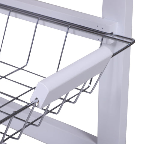 Rootz Kitchen trolley - Kitchen trolley - Serving trolley - Drawer - 2 Baskets - Wine rack - 4 Levels - Metal - White - Brown - 37.5 x 37.5 x 76.5 cm