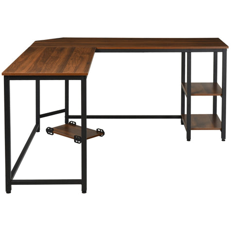 Rootz Computer Desk - L Shaped Corner Desk - Office Table - MDF+ Steel - Walnut/Black - 150 x 15 x 76cm