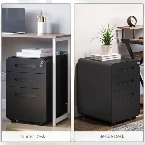 Rootz File Cabinet - Rolling Container - Office Container - 3 Drawers - Home - Office - Black