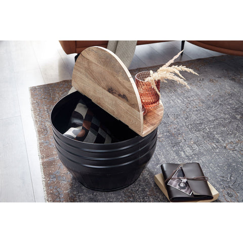 Rootz Couchtisch - Stauraum - Couchtisch - Beistelltisch - Rund - Schwarz - Braun - Mangoholz - Metall - 60 x 60 x 41 cm
