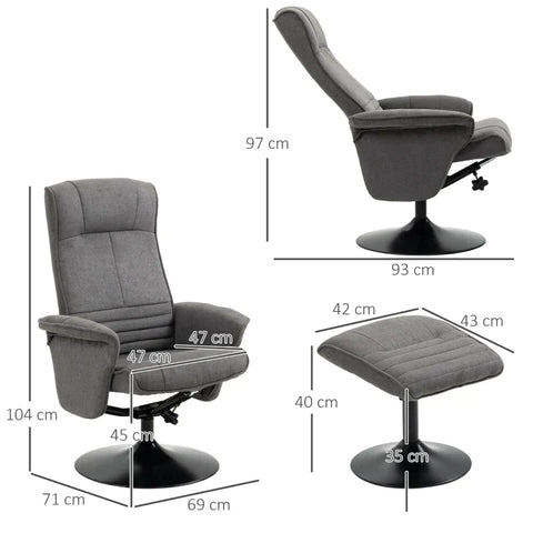 Rootz Fauteuil - Accent Stoel - Ligstoel Met Voetenbank - Verstelbare Rugleuning Voor Slaapkamer - Foam - Donkergrijs - 69 x 71 x 104 cm