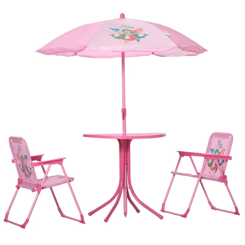 Rootz Garden Table Set For Children - Shark Design - Table - Chairs - Umbrella - Metal - Polyester - Pink - Ø49.5 x 50H cm
