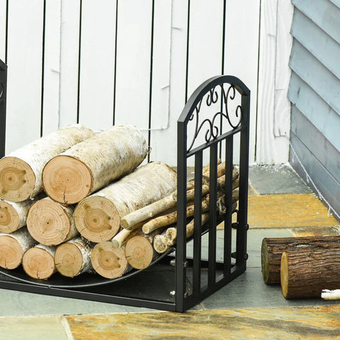 Rootz Firewood Rack - Firewood Stand - Heavy Duty Firewood Rack - Fireplace - Tool - Metal - Black - 60.5 x 36 x 46.5 cm