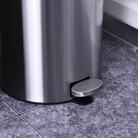 Rootz Trash Can - Pedal Bin - Inner Bucket - 20 L - Soft Close - Stainless Steel - 30.8 x 48.7 cm - Silver - Black