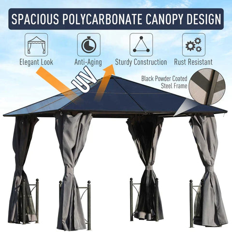 Rootz Gazebo - Garden Gazebo -  Garden Pavilion - Party Tent - Pc Roof - Aluminium - Black - 300 X 300 X 263 Cm