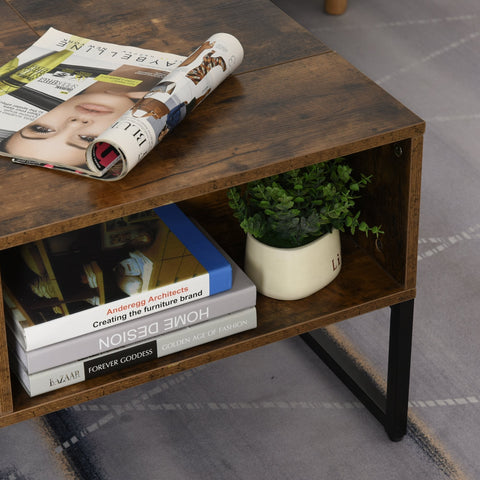 Rootz Salontafel - Salontafel - In Hoogte Verstelbaar Blad - 100L x 60D x 40H cm - Opbergruimte - Top Lift - Ruimtebesparend - Bruin - Bewerkt Hout - Staal Gram