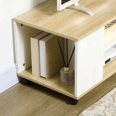 Rootz TV Bench - TV Stand - Floating Design Or Standing - For TVs Up To 55'' - Chipboard - White + Wood - 120 x 40 x 38.5 cm