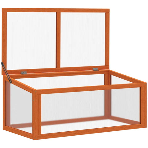 Rootz Greenhouse - Cold Frame Greenhouse - Cold Frame Box - Plant Bed With Cover - Wood And Polycarbonate - Weatherproof - Orange - 90 x 46 x 40 cm