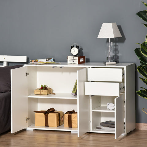 Rootz Sideboard - Kitchen Cabinet - Storage Cabinet - 2 Drawers - French Doors - Push to Open - White - Anti-tilt Protection - Processed Wood
