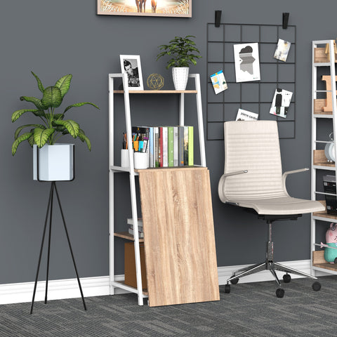 Rootz Desk - Foldable Desk - Bookcase - 4 Levels - Computer Desk - Processed Wood - Metal - White - Oak