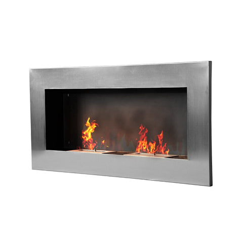 Rootz Wall fireplace - Decorative fireplace - Bio Ethanol - Stainless Steel - 110 x 14 x 54 cm - Silver