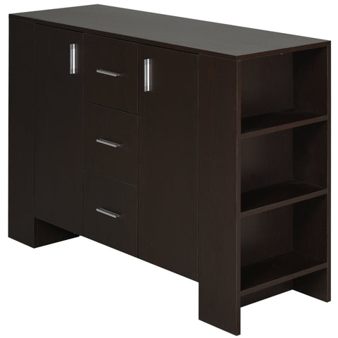 Rootz Sideboard - Side Cabinet - Highboard - Chest of Drawers - 2 French Doors - Processed Wood - Solid Wood - Sides - Coffee Color - 120 x 38 x 84 cm