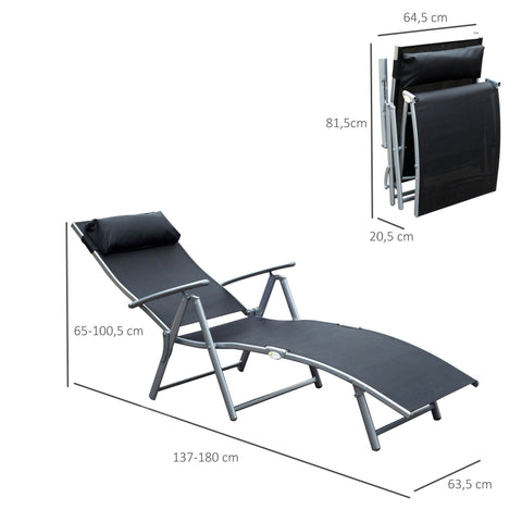 Rootz Liege – Klappstuhl – Strandstuhl – Kissen – klappbar – verstellbar – Armlehnen – Schwarz – Silber