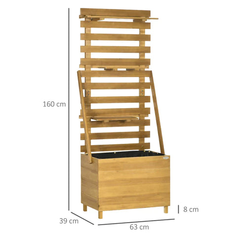 Rootz Raised Bed - With 3 Drawers - Incl. Trellis - Weather-resistant - Solid Wood - Natural - 63 cm x 39 cm x 160 cm
