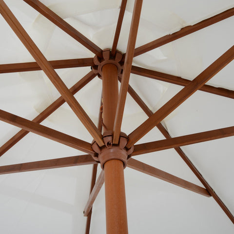 Rootz Sonnenschirm – Gartenschirm – Holz – Marktschirm – 2,7 m Durchmesser – Weiß – Braun