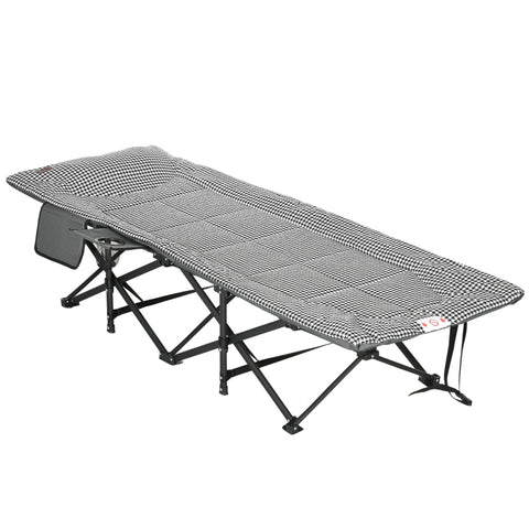 Rootz Sun Lounger - Folding Sun Lounger - 1 Side Pocket - 1 Cup Holder - Black + White - 68cm x 186cm x 48cm