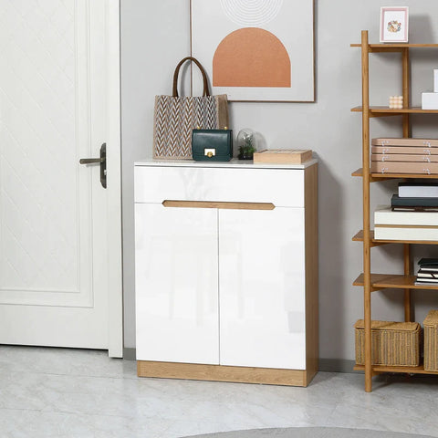 Rootz Shoe Cabinet - Shoe Chest - Drawer - Adjustable Shelves - High-gloss Surface - Chipboard - White - 80 x 32 x 100 cm