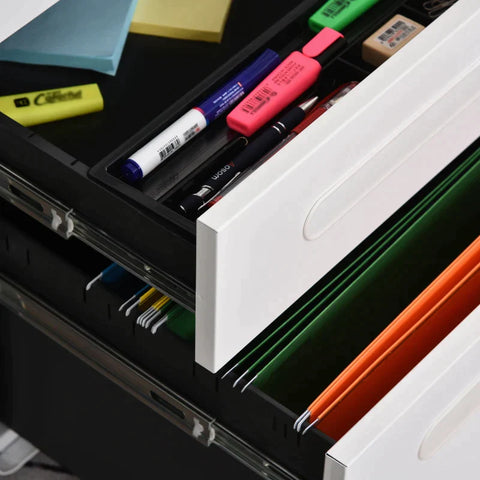 Rootz File Cabinet - Rolling Container - Office Container - 3 Drawers - Home - Office - White