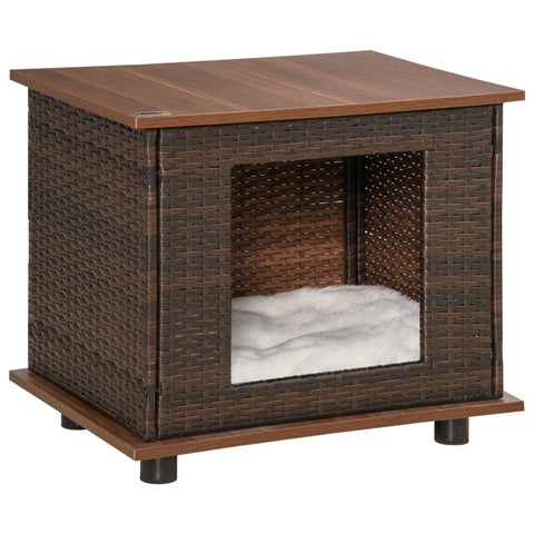 Rootz Rotan Hondenhok - Rotan Hondenkennel - Hondenhok - Met Kussen - Hondenhol - Hondenmatras - Dierenbed - Spaanplaat - Bruin - 60 x 44 x 51,5 cm